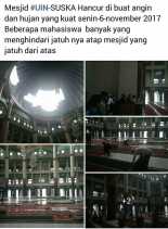 Diterpa Angin Kencang, Atap Kubah Mesjid UIN Suska Terbang