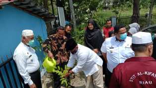 Kades Tanah Merah Syahrul Amri dan Sekda Kampar Tanam 1000 Pohon Produktif
