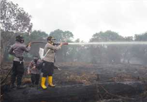 Kapolres Pelalawan dan Tim Berjibaku Padamkan Karhutla di Teluk Meranti