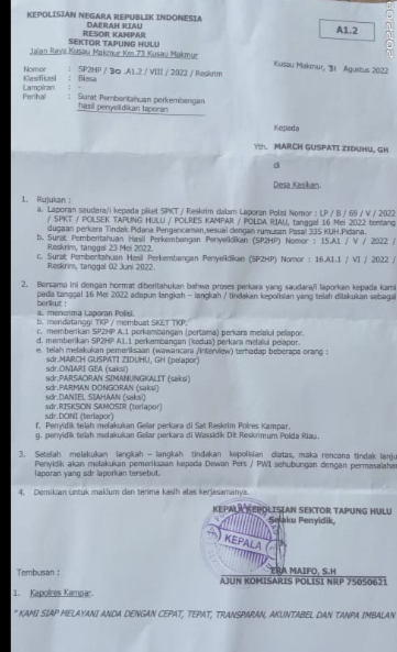 Terkait Laporan Media Opsinews,com Kepolsek Tapung Hulu Menunai kritikan dari berbagai organisasi. Terkait Laporan Media Opsinews,com Kepolsek Tapung Hulu Menunai kritikan dari berbagai organisasi.i