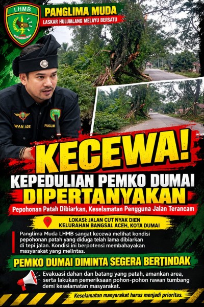 Panglima Muda LHMB Kecewa, Pepohonan Patah di Jalan Cut Nyak Dien Bangsal Aceh Diduga Lama Dibiarkan, Pemko Dumai Didesak Segera Bertindaki