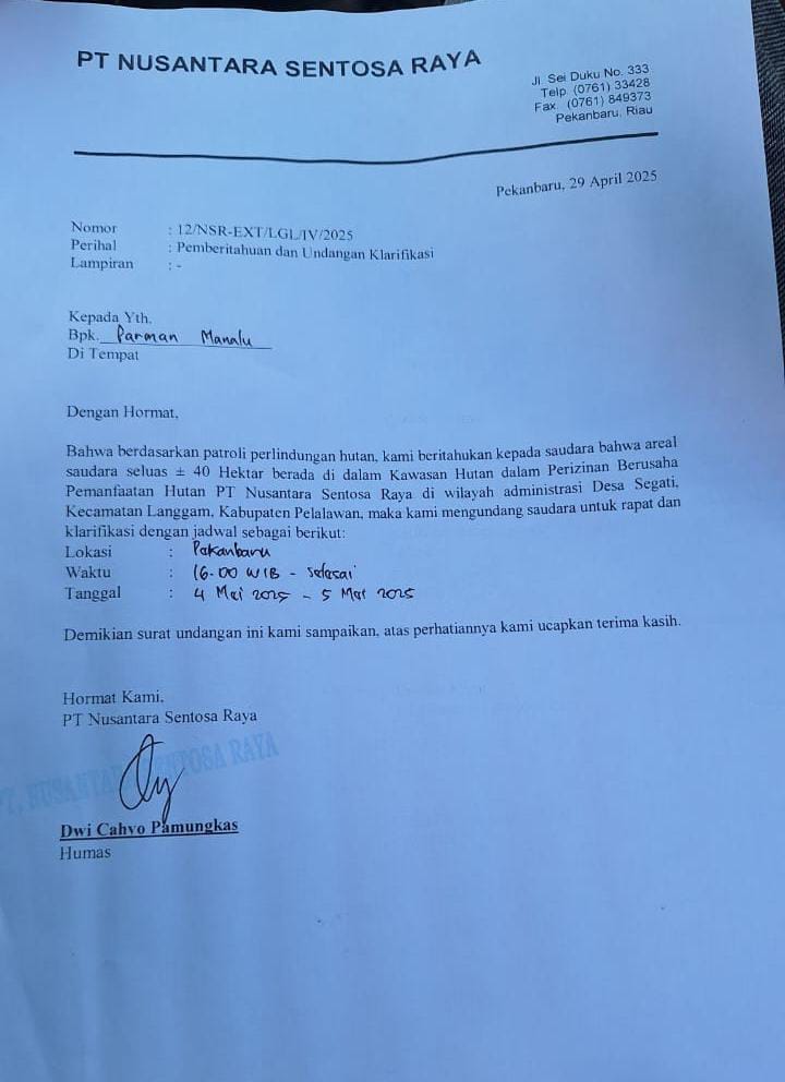 PT Nusantara Sentosa Raya Undang Parman Manalu untuk Klarifikasi Areal 40 Hektare di Kawasan Hutan PT Nusantara Sentosa Raya Undang Parman Manalu untuk Klarifikasi Areal 40 Hektare di Kawasan Hutani