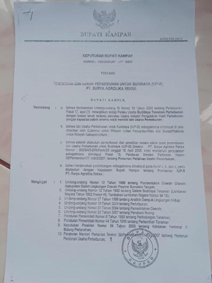 Dugaan Pengalihan 723 Hektare Lahan Warga di Kampar, Kades Disebut Terlibat