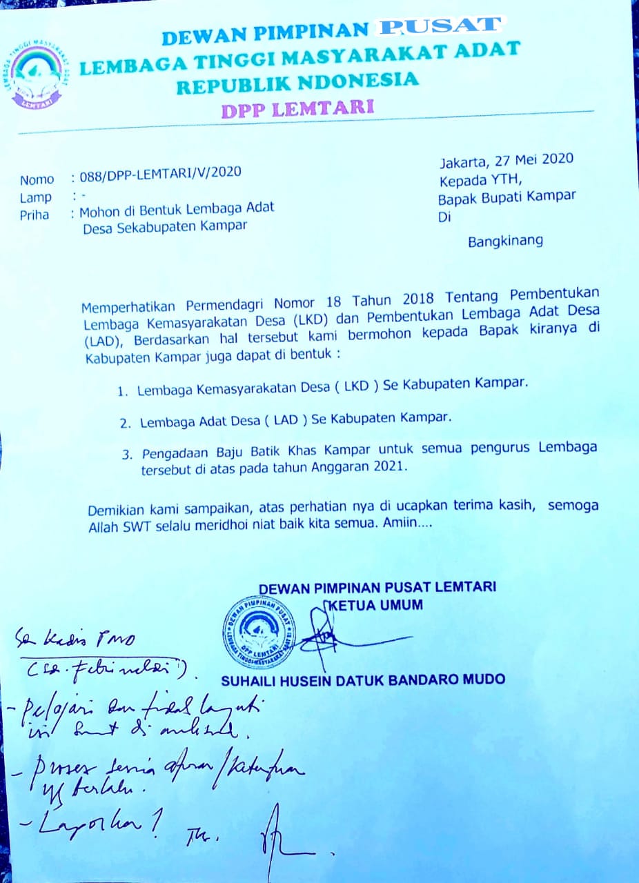 Viral Surat Ditujukan ke Bupati Kampar Permohonan Pengadaan Baju Batik dari LSM Lemtari Viral Surat Ditujukan ke Bupati Kampar Permohonan Pengadaan Baju Batik dari LSM Lemtarii