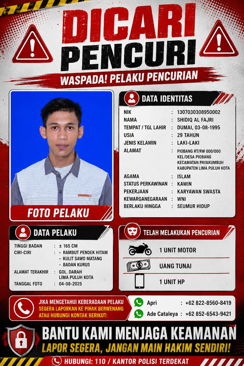 Terduga pelaku diidentifikasi sebagai seorang pria berusia 29 tahun bernama Shidiq Al Fajri.i