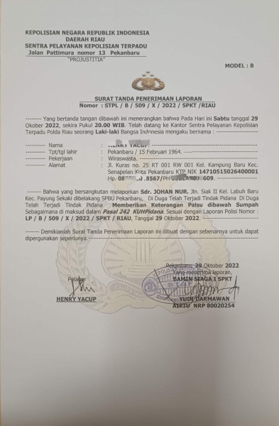 Kasus Mafia Tanah, Kami minta Johan Nur ditangkap karena sudah dilaporkan ke Polda Riau Kasus Mafia Tanah, Kami minta Johan Nur ditangkap karena sudah dilaporkan ke Polda Riaui