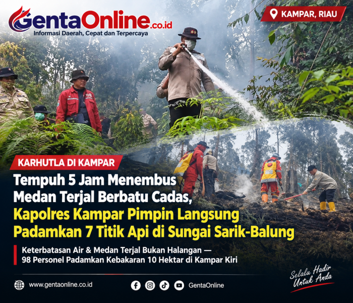 Tempuh 5 Jam Menembus Medan Terjal, Kapolres Kampar Pimpin Pemadaman 7 Titik Api di Sungai Sarik–Balungi