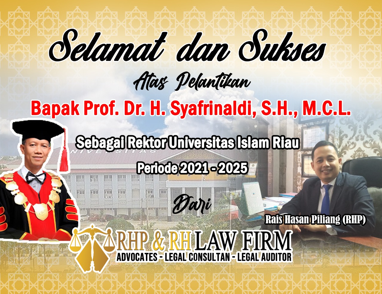Resmi Dilantik Sebagai Rektor UIR, Advokat Rais Hasan Ucapkan Selamat Kepada Prof Syafrinaldi Resmi Dilantik Sebagai Rektor UIR, Advokat Rais Hasan Ucapkan Selamat Kepada Prof Syafrinaldii