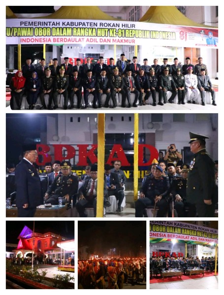 Letkol Inf. M.Ricky P.P.P.A.G.A., S.Hub.Int., M.H.I, Dandim 0321/Rohil Hadiri Upacara Malam Taptu dan Pawai Obor dalam rangka peringatan HUT ke-81 Kemerdekaan RI di Rohili