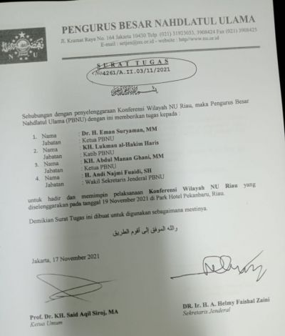 Dinilai Tak Sesuai AD/ART, PBNU Paksakan Konferwil NU Riau Dinilai Tak Sesuai AD/ART, PBNU Paksakan Konferwil NU Riaui
