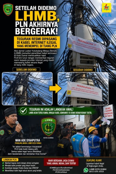 Setelah Didemo LHMB, PLN Mulai Bergerak: Kabel Provider Internet Ilegal di Tiang PLN Dipasangi Stiker Peringatan