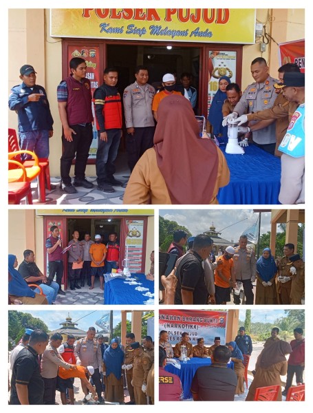 Kapolsek Pujud AKP Boy Setiawan Didampingi Kanit Reskrim IPDA Rendi Lopiga Tarigan Musnahkan Barang Bukti Narkotika Hari Selasa/ 28/4/2026.i