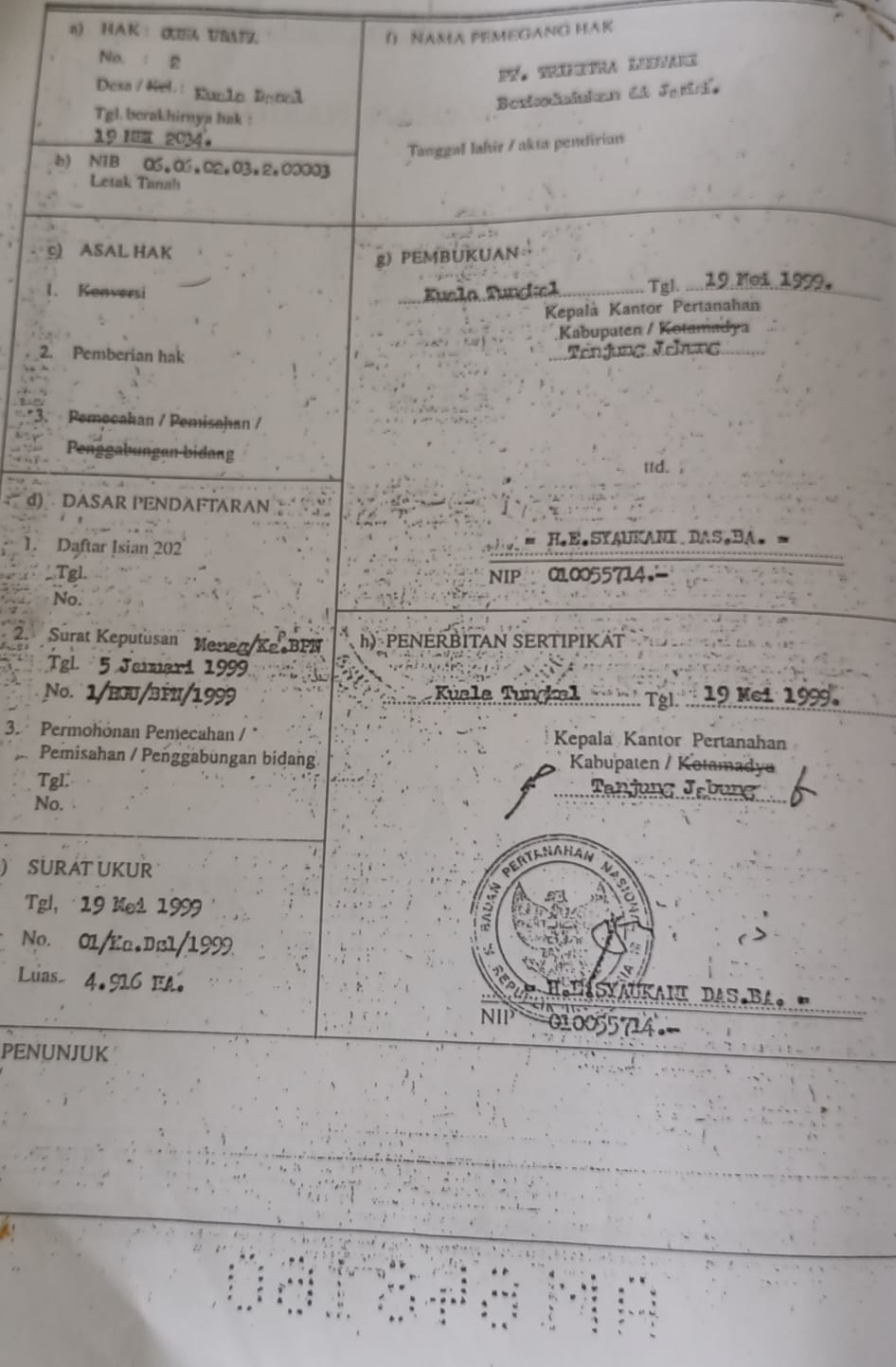 PT TML Abaikan Permasalahan Terkait Dengan Konfirmasi Izin Tanah Garapan PT TML Abaikan Permasalahan Terkait Dengan Konfirmasi Izin Tanah Garapani