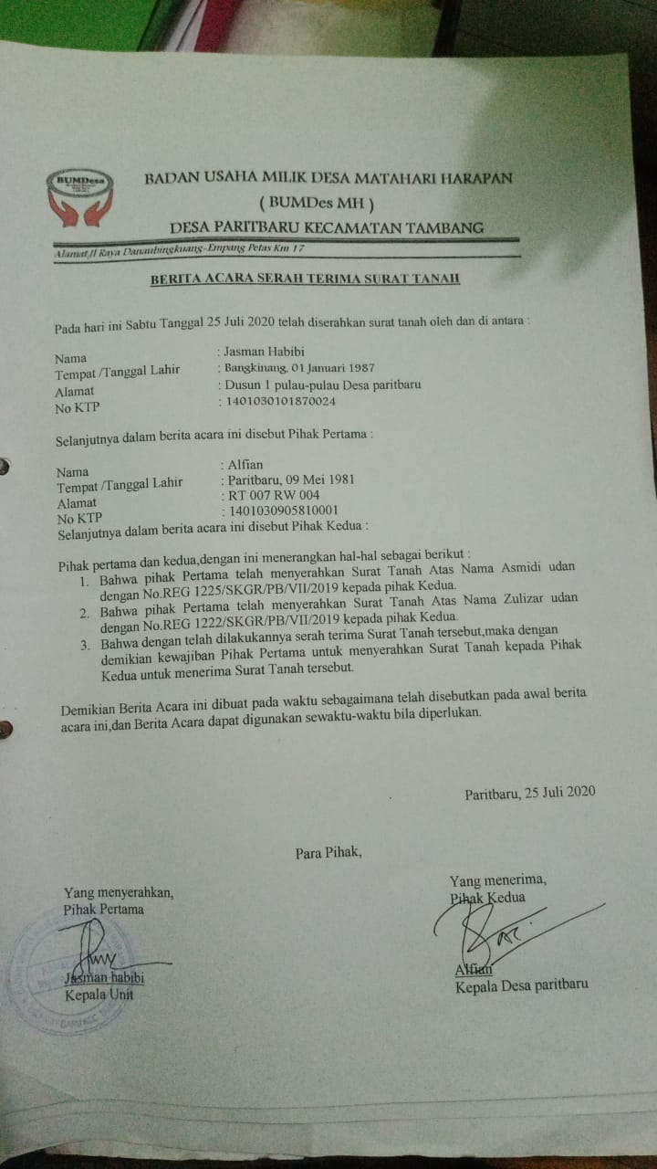 Heboh tentang keberadaan Sertifikat Hak Milik yang merupakan Aset Desa yang dibawa oleh Kepala Desa Parit Baru berinisial AF. Heboh tentang keberadaan Sertifikat Hak Milik yang merupakan Aset Desa yang dibawa oleh Kepala Desa Parit Baru berinisial AF.i