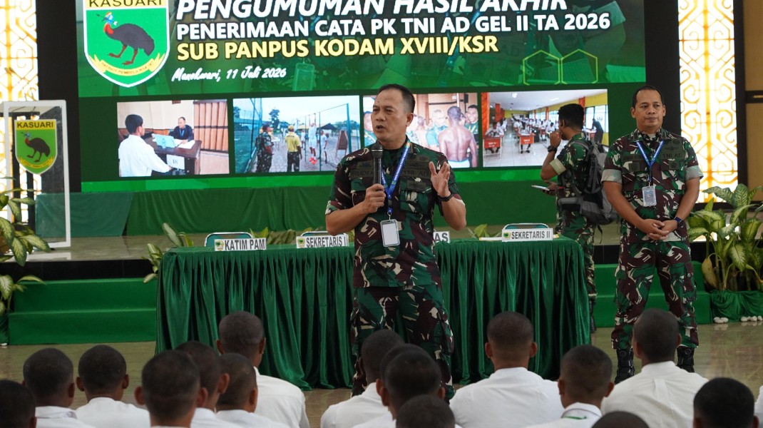 Transparansi dan Integritas Warnai Pengumuman Cata PK TNI AD Gelombang II TA 2026 di Kodam XVIII/Kasuari