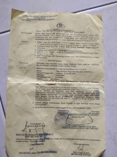 Polda Riau Tangkap Tika Aryanti Terkait Dugaan Peredaran Obat Tanpa Izini