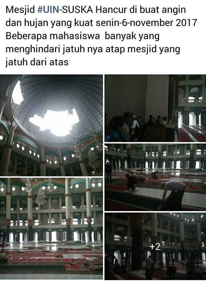 Diterpa Angin Kencang, Atap Kubah Mesjid UIN Suska Terbang