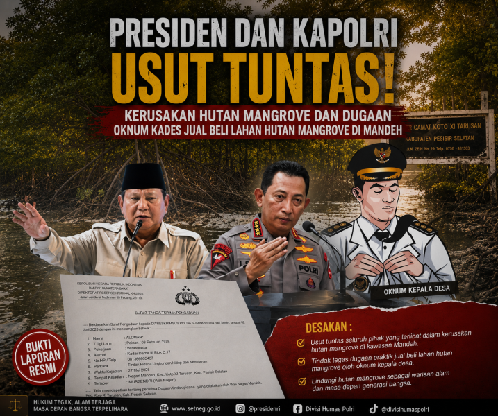 DIRUSAKI DAN DIPERJUALBELIKAN BERTAHUN-TAHUN, LSM KOPARI DESAK PRESIDEN PRABOWO DAN KAPOLRI TURUN TANGAN SELAMATKAN HUTAN MANGROVE MANDEH