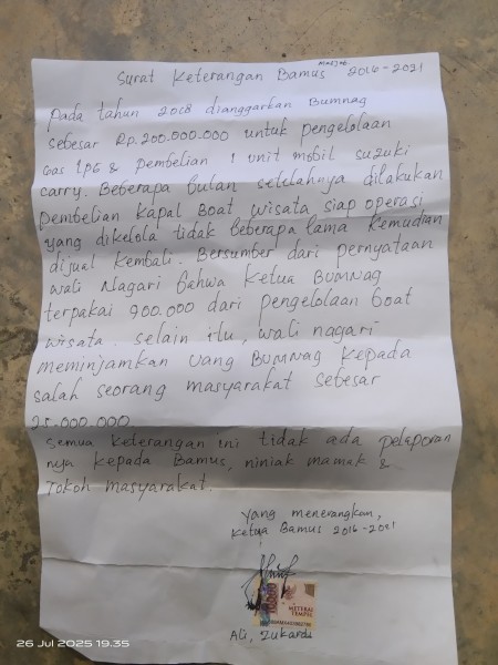Ali Zukardi, Eks Ketua Bamus, Bongkar Dugaan Korupsi Wali Nagari Mandeh Mushendri Ali Zukardi, Eks Ketua Bamus, Bongkar Dugaan Korupsi Wali Nagari Mandeh Mushendrii