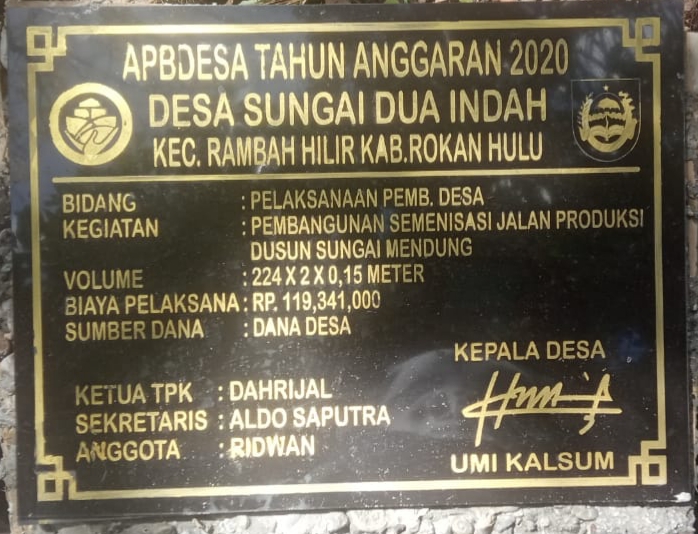 Diduga ada Pembengkakan Anggaran Jalan Semenisasi di Sei Dua Indah Rohul, ini Kata Masyarakati
