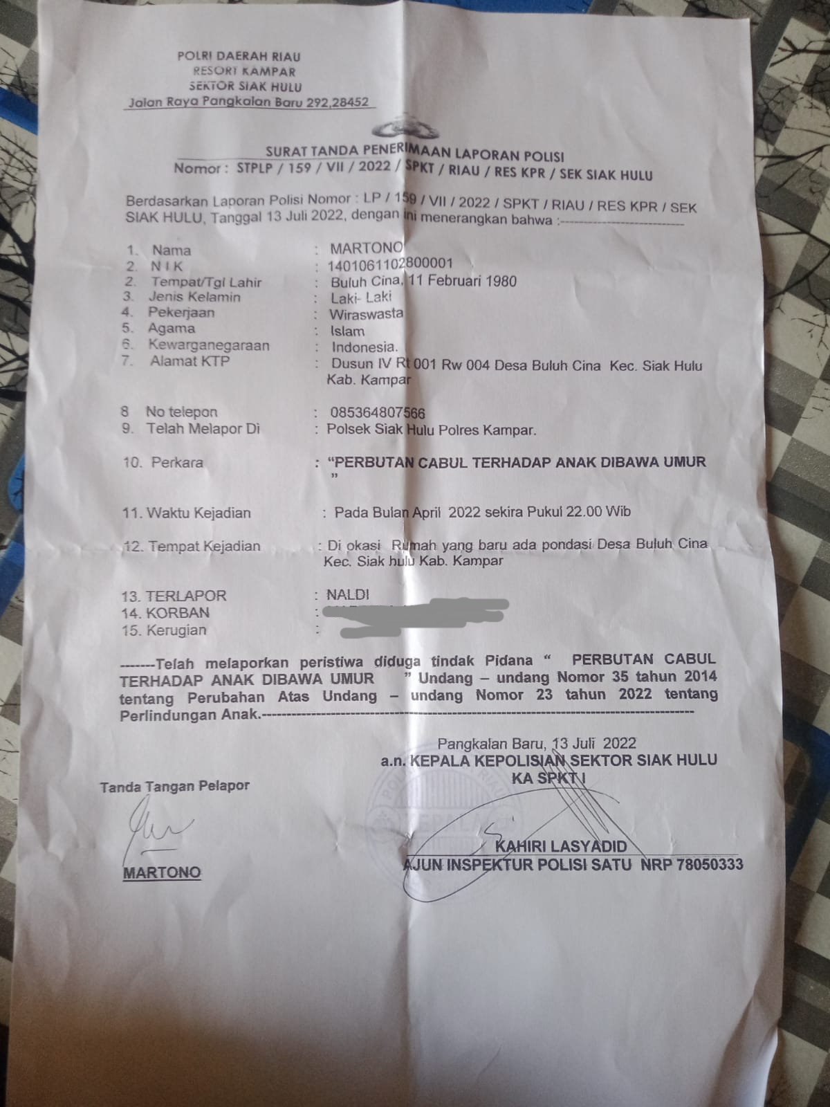 Kapolres Kampar Harus Segera Menangkap Tersangka Pemerkosaan Anak Dibawah Umur. Kapolres Kampar Harus Segera Menangkap Tersangka Pemerkosaan Anak Dibawah Umur.i