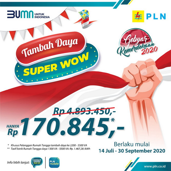 Tambah Daya Rp170 Ribuan, Diskon PLN Lewat Gebyar Kemerdekaan 2020 Tambah Daya Rp170 Ribuan, Diskon PLN Lewat Gebyar Kemerdekaan 2020i