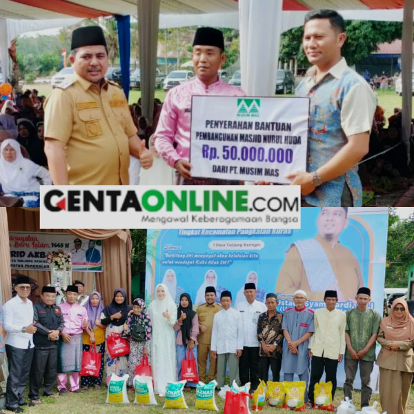 Sempena Wirid Akbar di Tanjung Beringin, PT. Musim Mas Beri Bantuan Sembako dan Dana Pembangunan Mesjid
