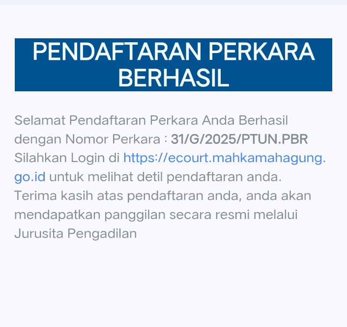 Diduga cacat secara hukum dan administratif, SKPI Bupati Rohil resmi digugat PTUN Pekanbaru Diduga cacat secara hukum dan administratif, SKPI Bupati Rohil resmi digugat PTUN Pekanbarui