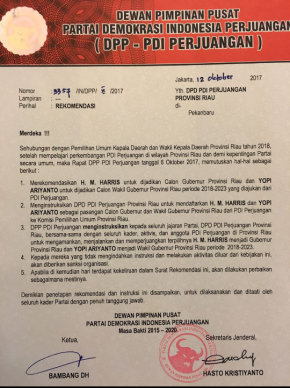 Pilgubri 2018, Dua Bupati Aktif Ini Diusung DPP PDIPi