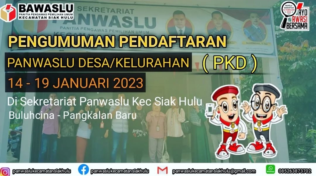 Pendaftaran Sudah Dibuka, Panwaslu Siak Hulu Butuh 12 PKD/PPL Untuk Sukseskan Pemilu 2024 Mandatang Pendaftaran Sudah Dibuka, Panwaslu Siak Hulu Butuh 12 PKD/PPL Untuk Sukseskan Pemilu 2024 Mandatangi