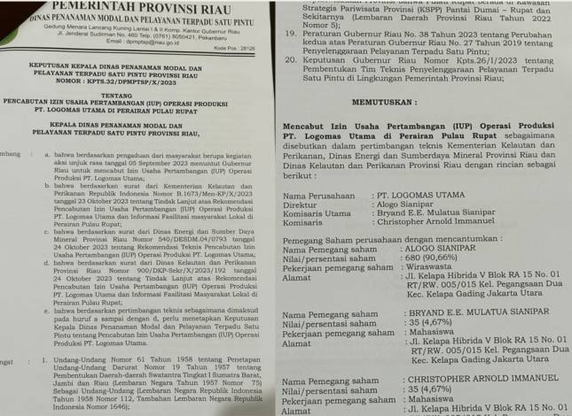 Pemprov Riau Cabut Izin Usaha Pertambangan PT Logomas Utama