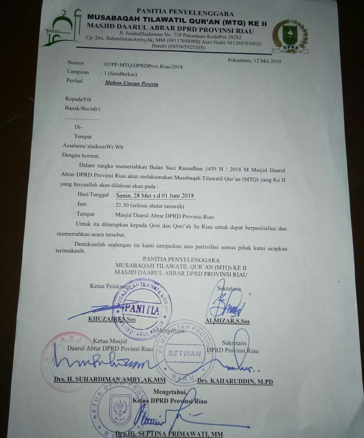 Semarak Ramadhan, Ayo Ikuti MTQ ke-2 Masjid Darul Abrar DPRD Riau Semarak Ramadhan, Ayo Ikuti MTQ ke-2 Masjid Darul Abrar DPRD Riaui